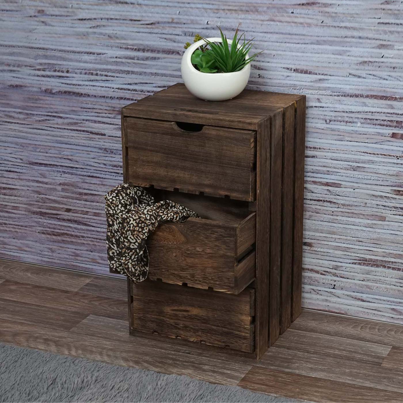 Cosmo Casa - Ladekast - Vintage 3-lades design - Massief hout - Bruin - 53x32x26cm