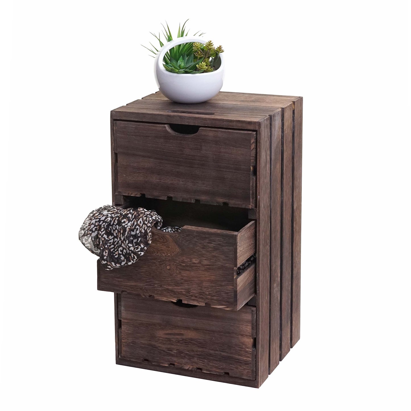 Cosmo Casa - Ladekast - Vintage 3-lades design - Massief hout - Bruin - 53x32x26cm