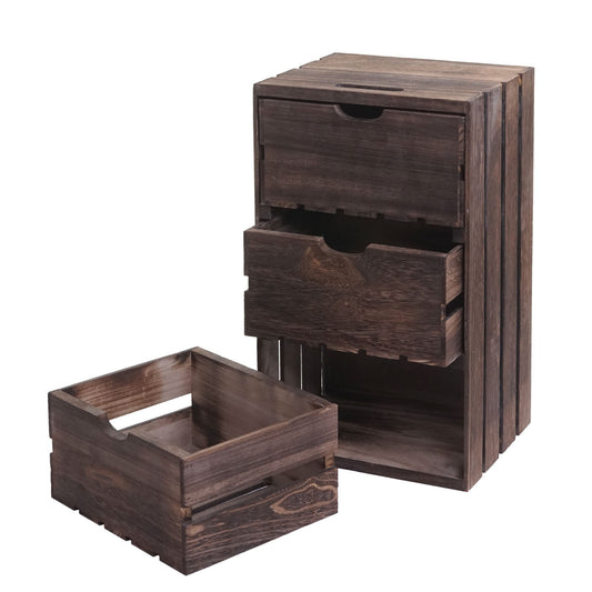 Cosmo Casa - Ladekast - Vintage 3-lades design - Massief hout - Bruin - 53x32x26cm