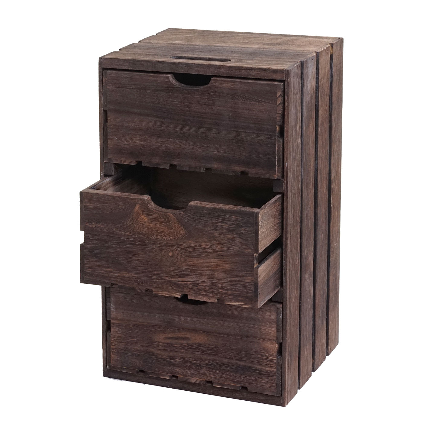 Cosmo Casa - Ladekast - Vintage 3-lades design - Massief hout - Bruin - 53x32x26cm