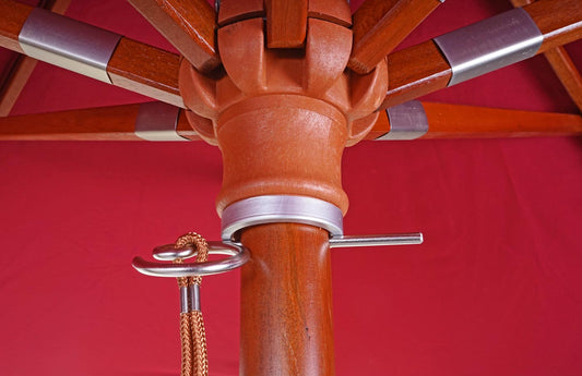 Cosmo Casa - Houten parasol - Trekkoord - Polyester & Hout - Bordeauxrood - Ø3 m