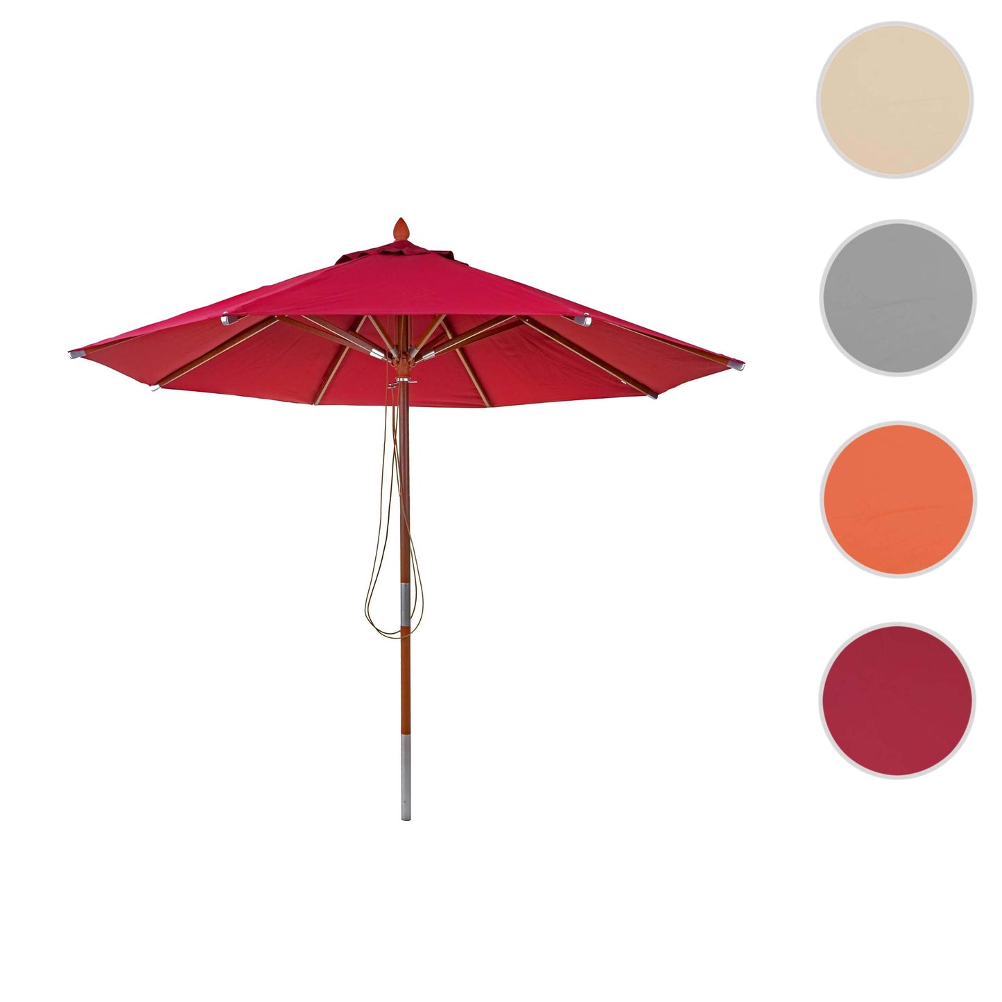 Cosmo Casa - Houten parasol - Trekkoord - Polyester & Hout - Bordeauxrood - Ø3 m