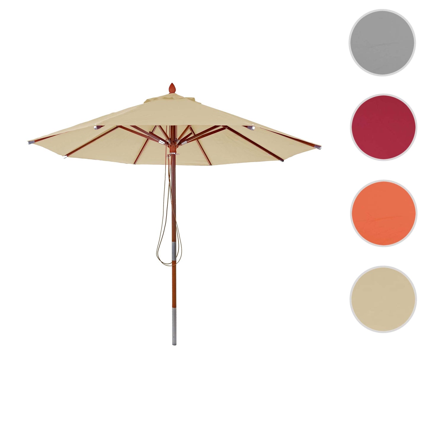 Cosmo Casa - Houten parasol - Trekkoord - Polyester & Hout - Crème - Ø3 m