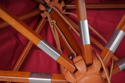 Cosmo Casa - Houten parasol - Trekkoord - Polyester & Hout - Bordeauxrood - 3×3 m