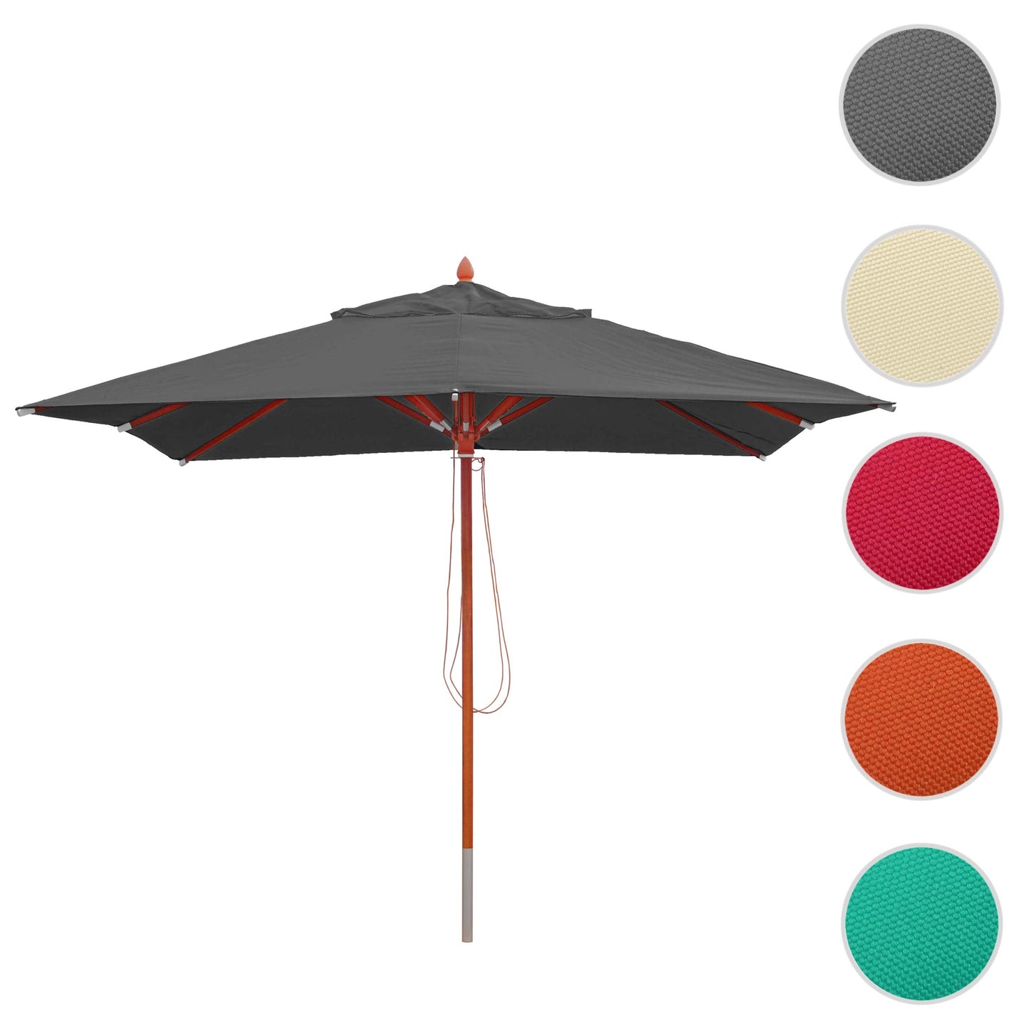 Cosmo Casa - Houten parasol - Trekkoord - Polyester & Hout - Antraciet - 3×3 m
