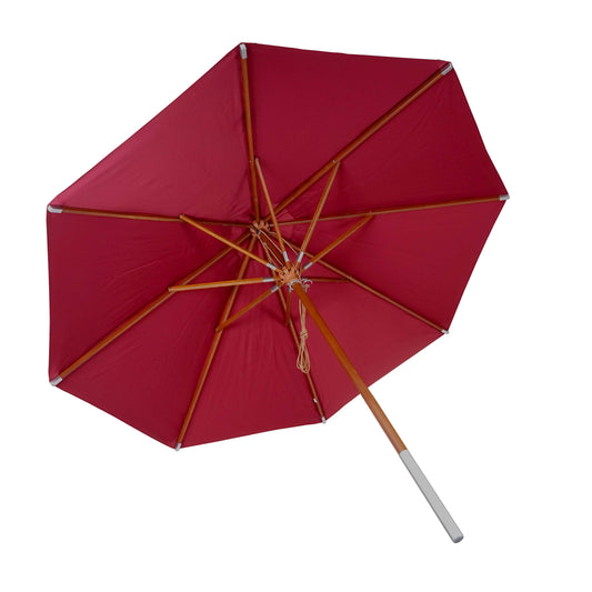 Cosmo Casa - Houten parasol - Trekkoord - Polyester & Hout - Bordeauxrood - Ø4 m
