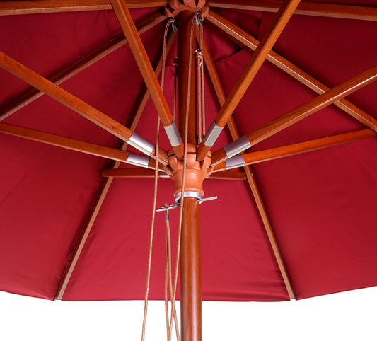 Cosmo Casa - Houten parasol - Trekkoord - Polyester & Hout - Bordeauxrood - Ø4 m