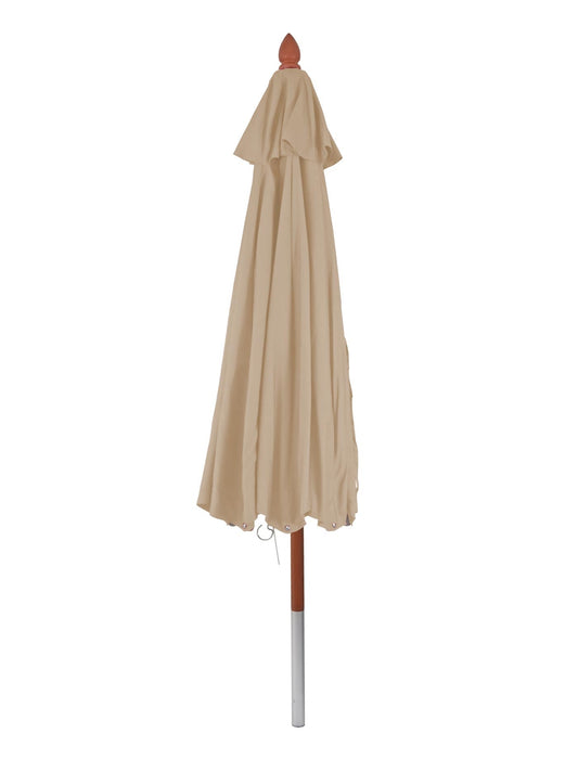 Cosmo Casa - Houten parasol - Trekkoord - Polyester & Hout - Crème - Ø4 m