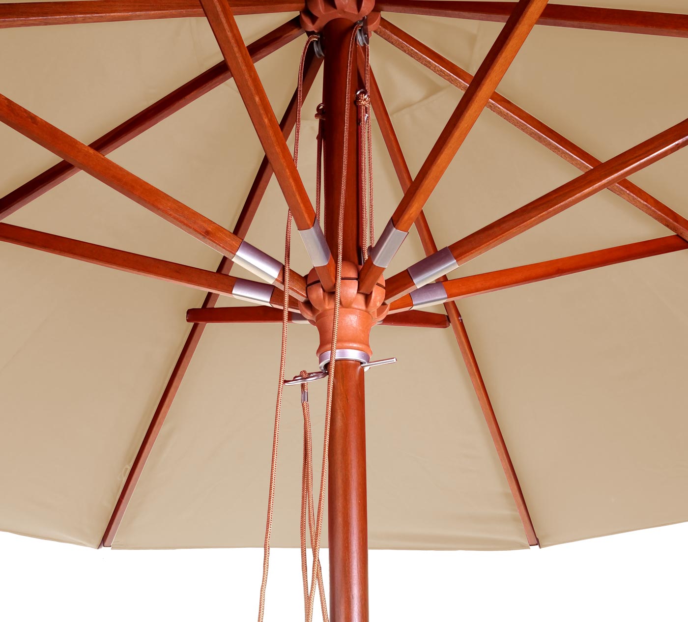 Cosmo Casa - Houten parasol - Trekkoord - Polyester & Hout - Crème - Ø4 m