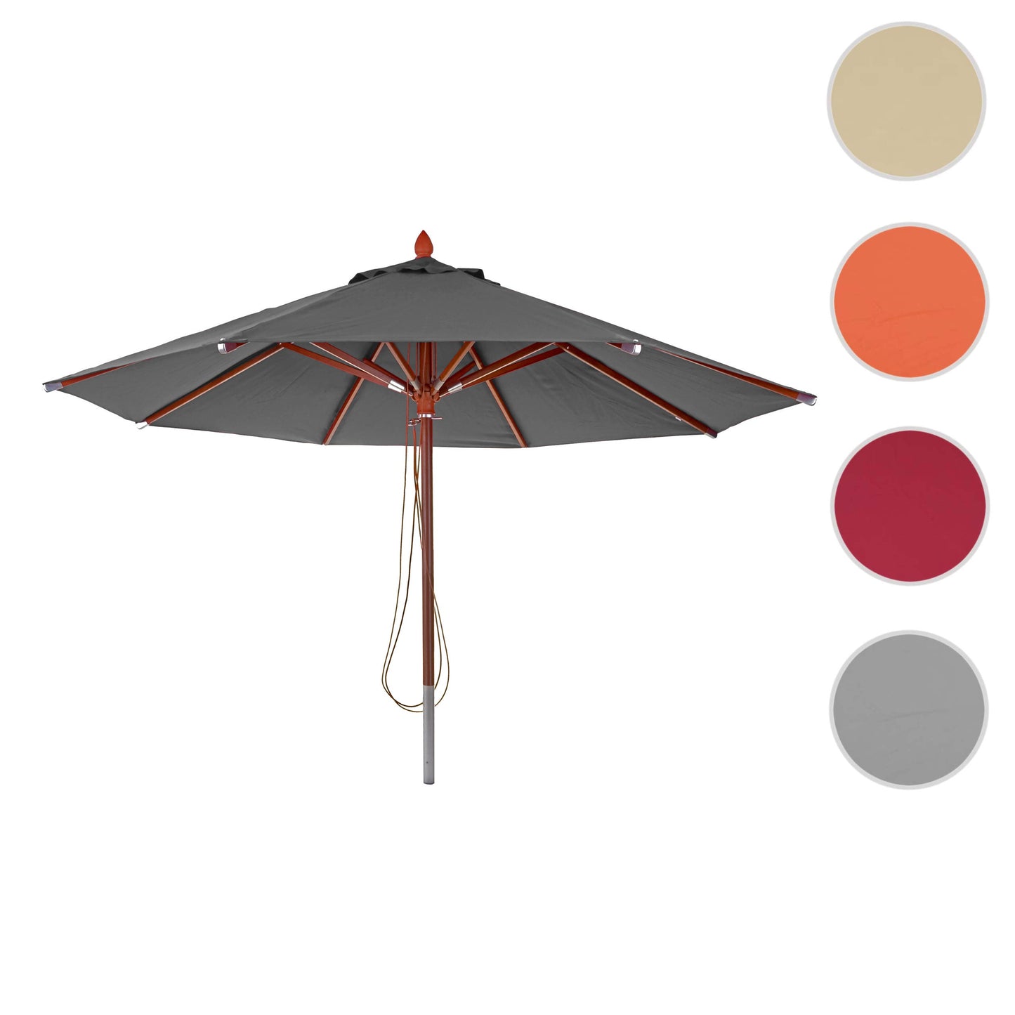 Cosmo Casa - Houten parasol - Trekkoord - Polyester & Hout - Antraciet - Ø4 m