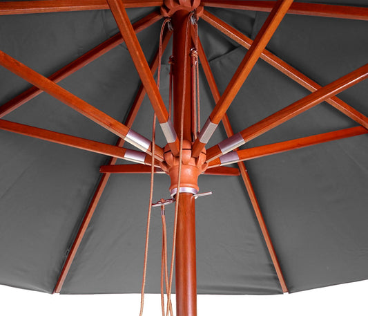 Cosmo Casa - Houten parasol - Trekkoord - Polyester & Hout - Antraciet - Ø4 m