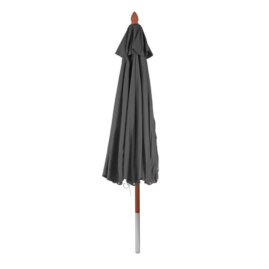 Cosmo Casa - Houten parasol - Trekkoord - Polyester & Hout - Antraciet - Ø4 m