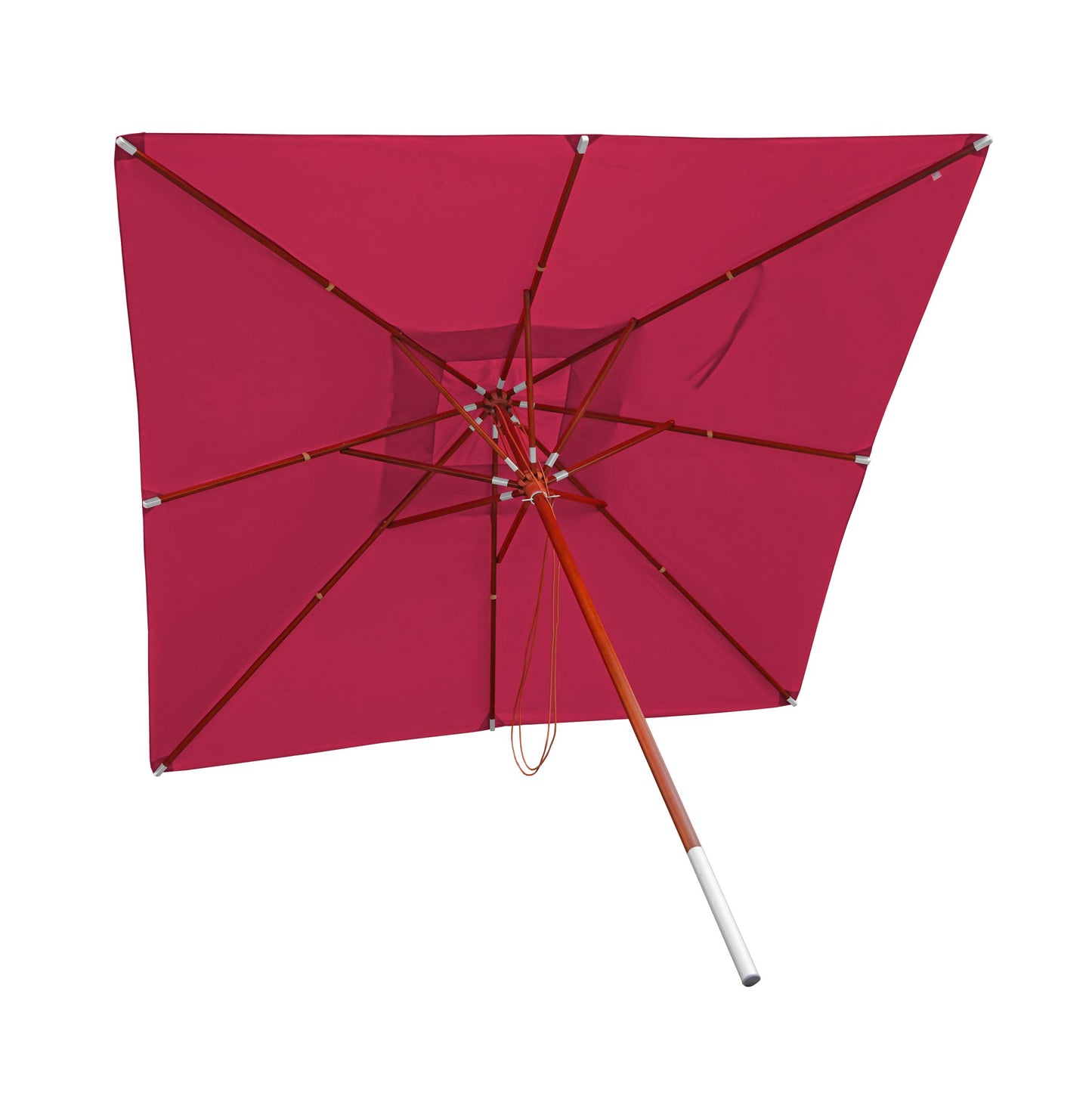 Cosmo Casa - Houten parasol - Trekkoord - Polyester & Hout - Bordeauxrood - 4×4 m