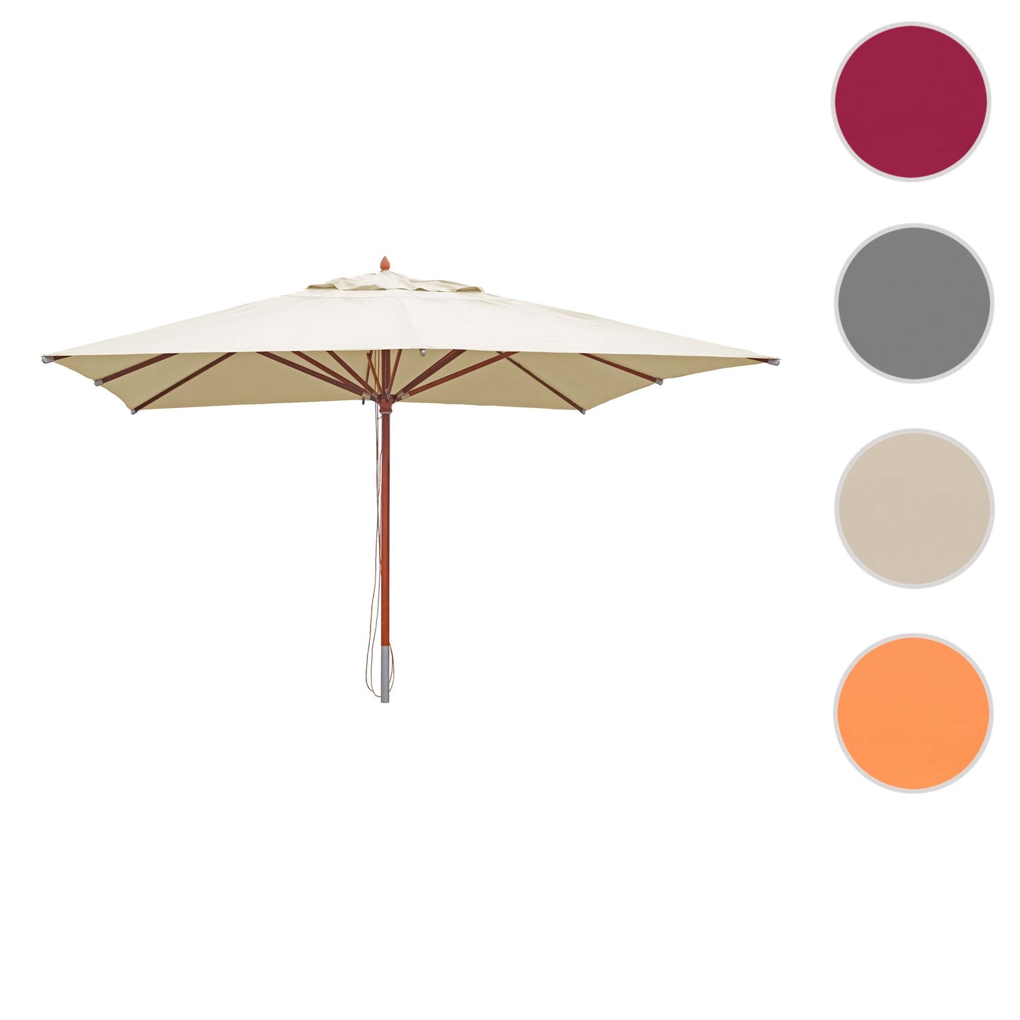 Cosmo Casa - Houten parasol - Trekkoord - Polyester & Hout - Crème - 4×4 m