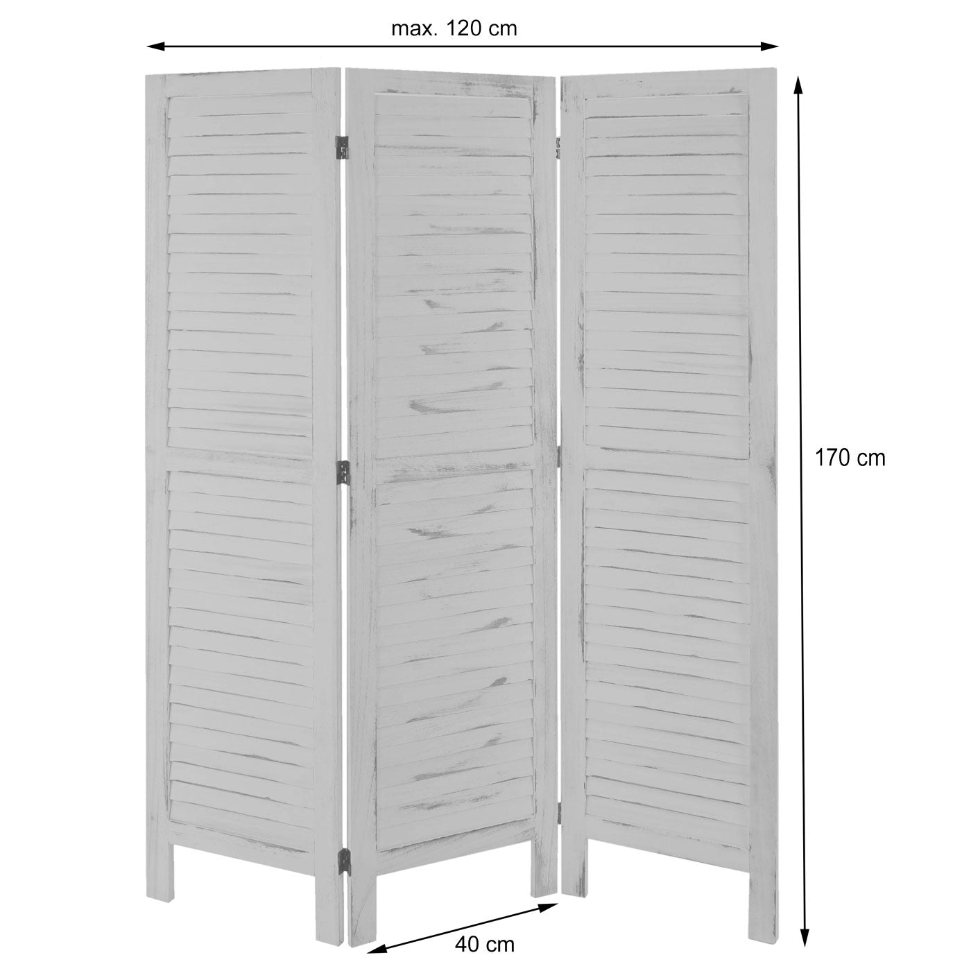 Cosmo Casa - Kamerscherm - Shabby look - Metaal & Textiel - Wit - 170×120 cm