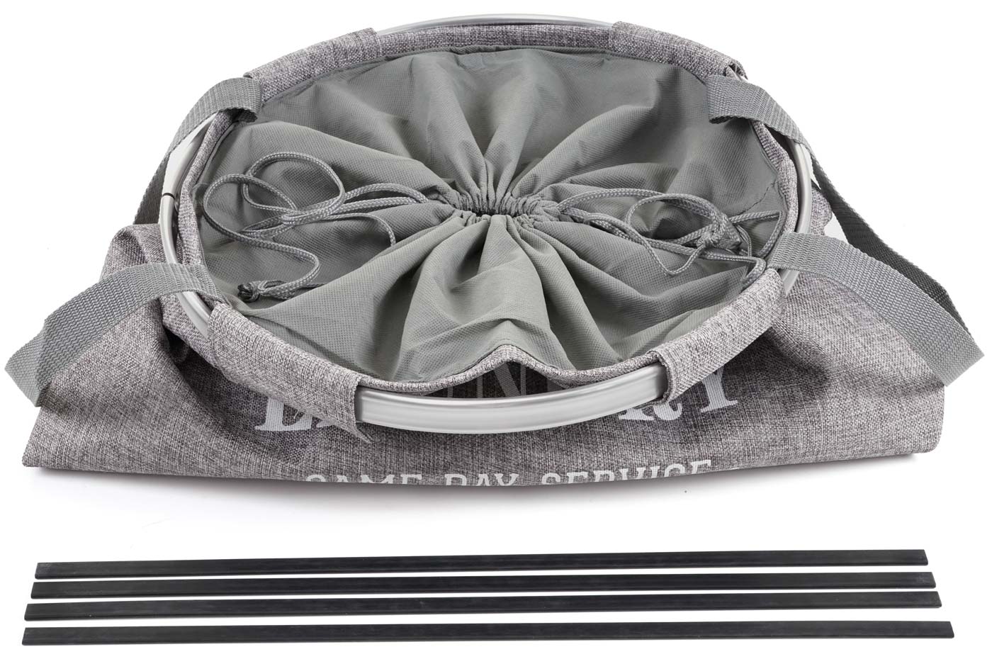 Cosmo Casa - Wasmand - Trekkoord - Textiel - Grijs - 55×39 cm - 65 l