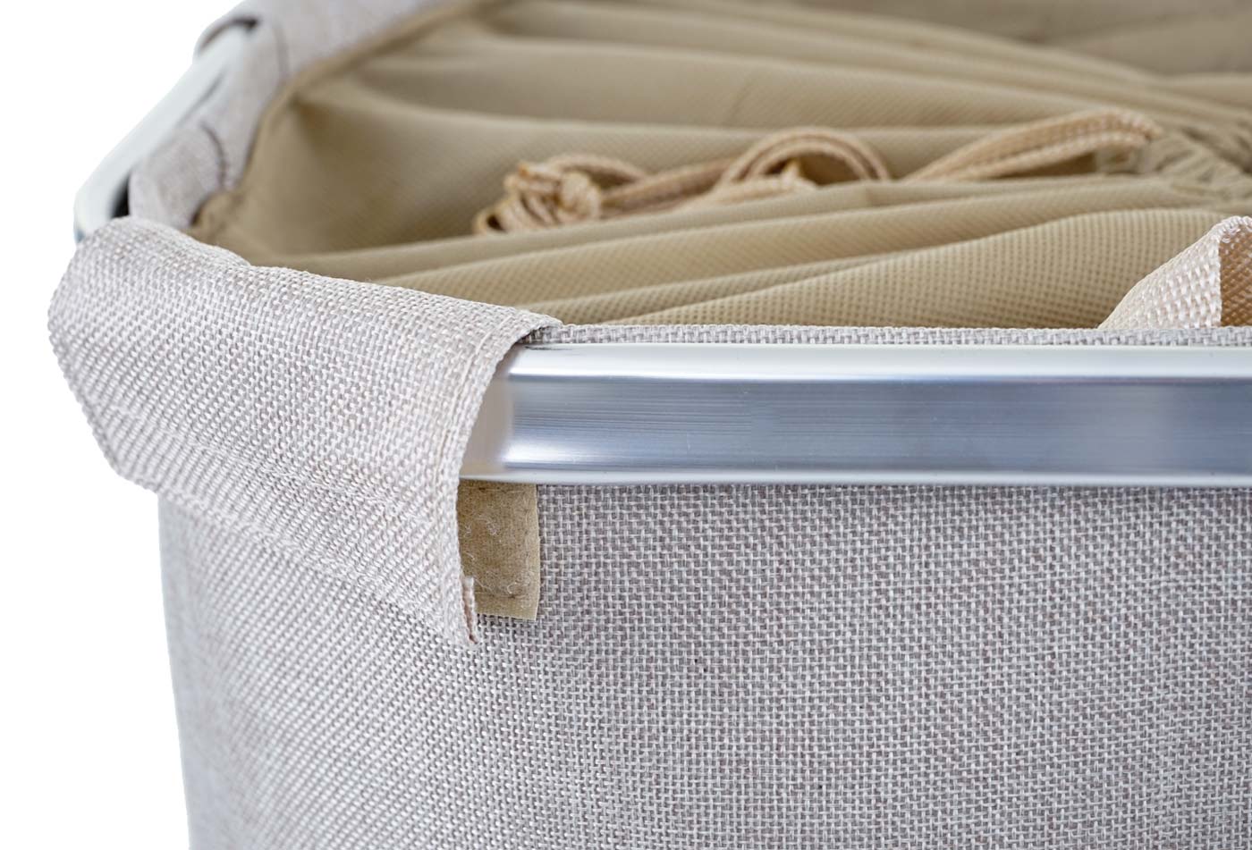 Cosmo Casa - Wasmand - Trekkoord - Textiel - Beige - 54×52×32 cm - 89 l