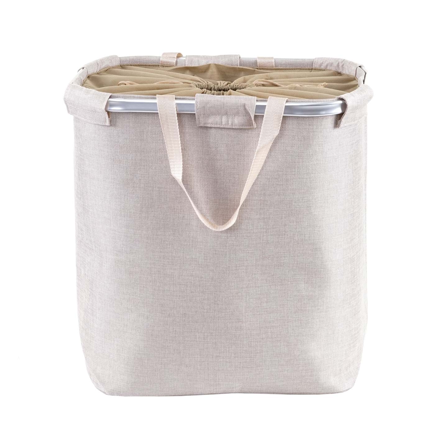 Cosmo Casa - Wasmand - Trekkoord - Textiel - Beige - 54×52×32 cm - 89 l