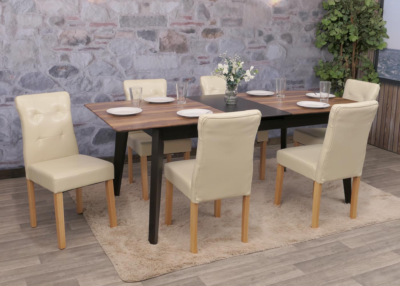 Cosmo Casa - Set van 2 Eetkamerstoelen - Gestoffeerd - Imitatiel leer - Crème