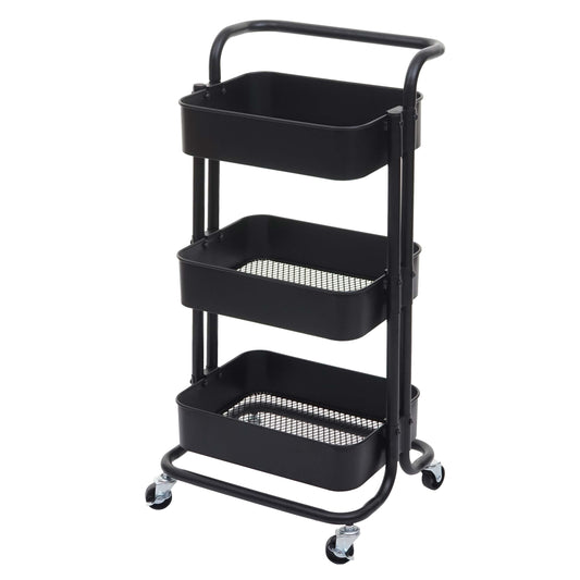 Cosmo Casa - Serveerwagen - Keukenwagen - Metaal - Zwart met Handgreep