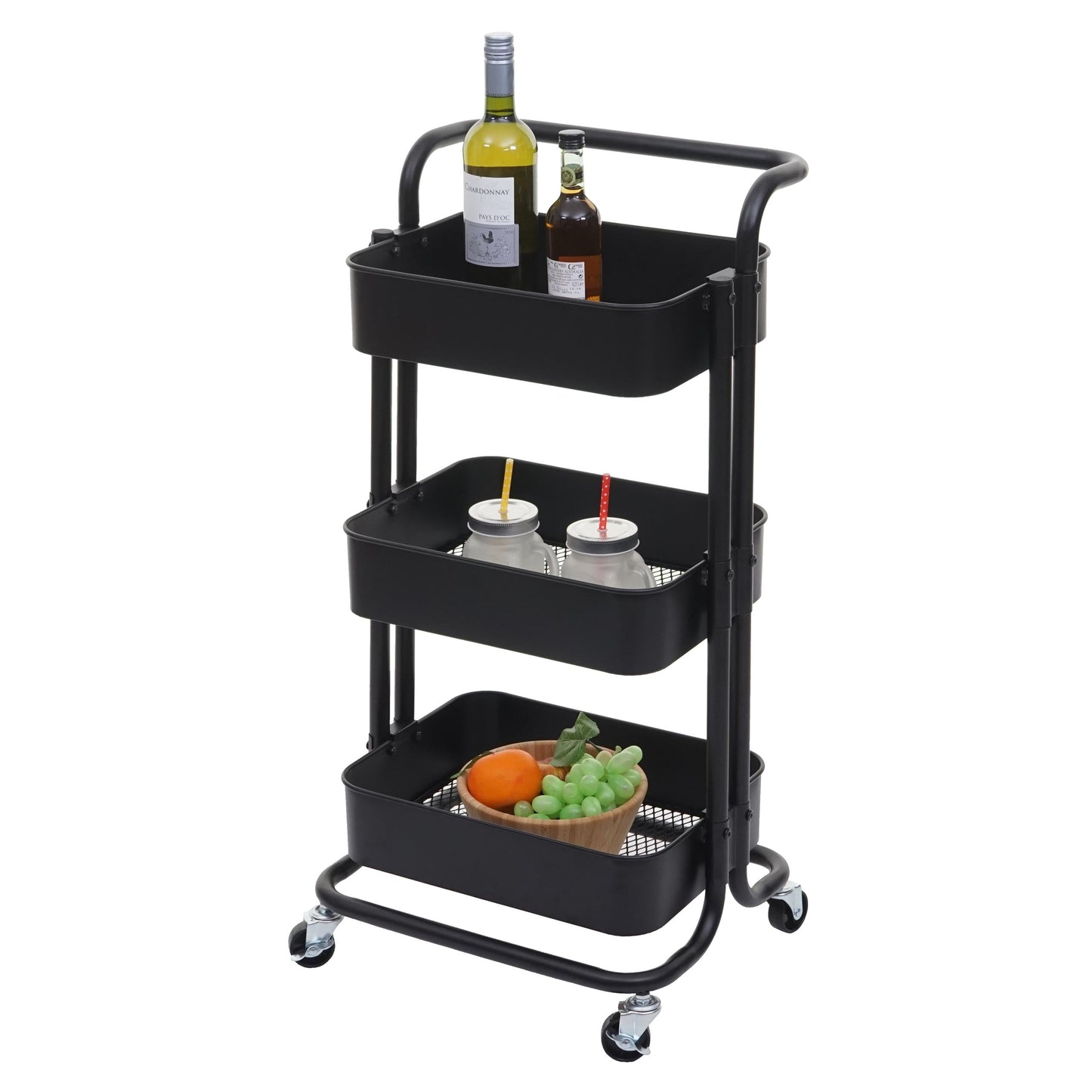 Cosmo Casa - Serveerwagen - Keukenwagen - Metaal - Zwart met Handgreep