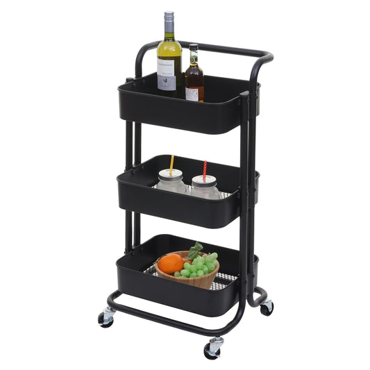 Cosmo Casa - Serveerwagen - Keukenwagen - Metaal - Zwart met Handgreep