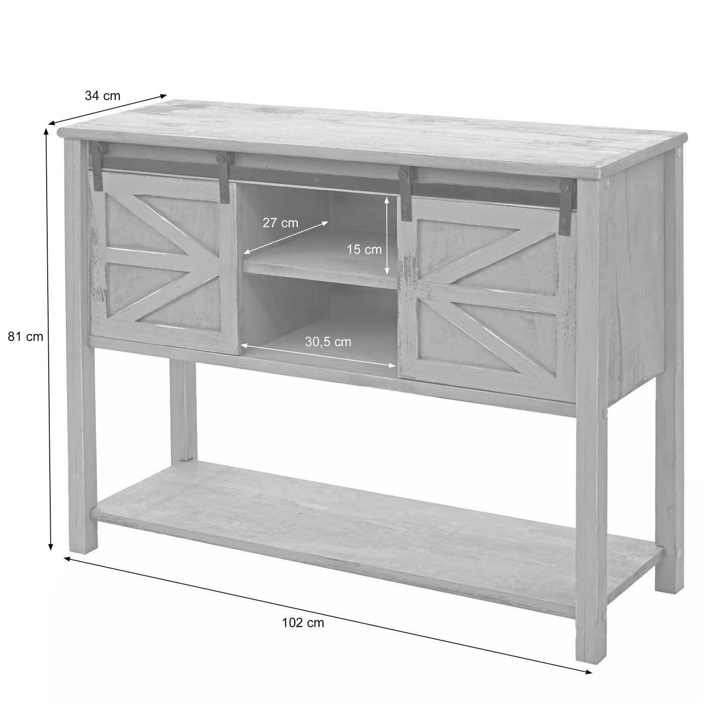 Cosmo Casa - Ladekast - Vintage - Hout - Donkergrijs - 81×102×34 cm