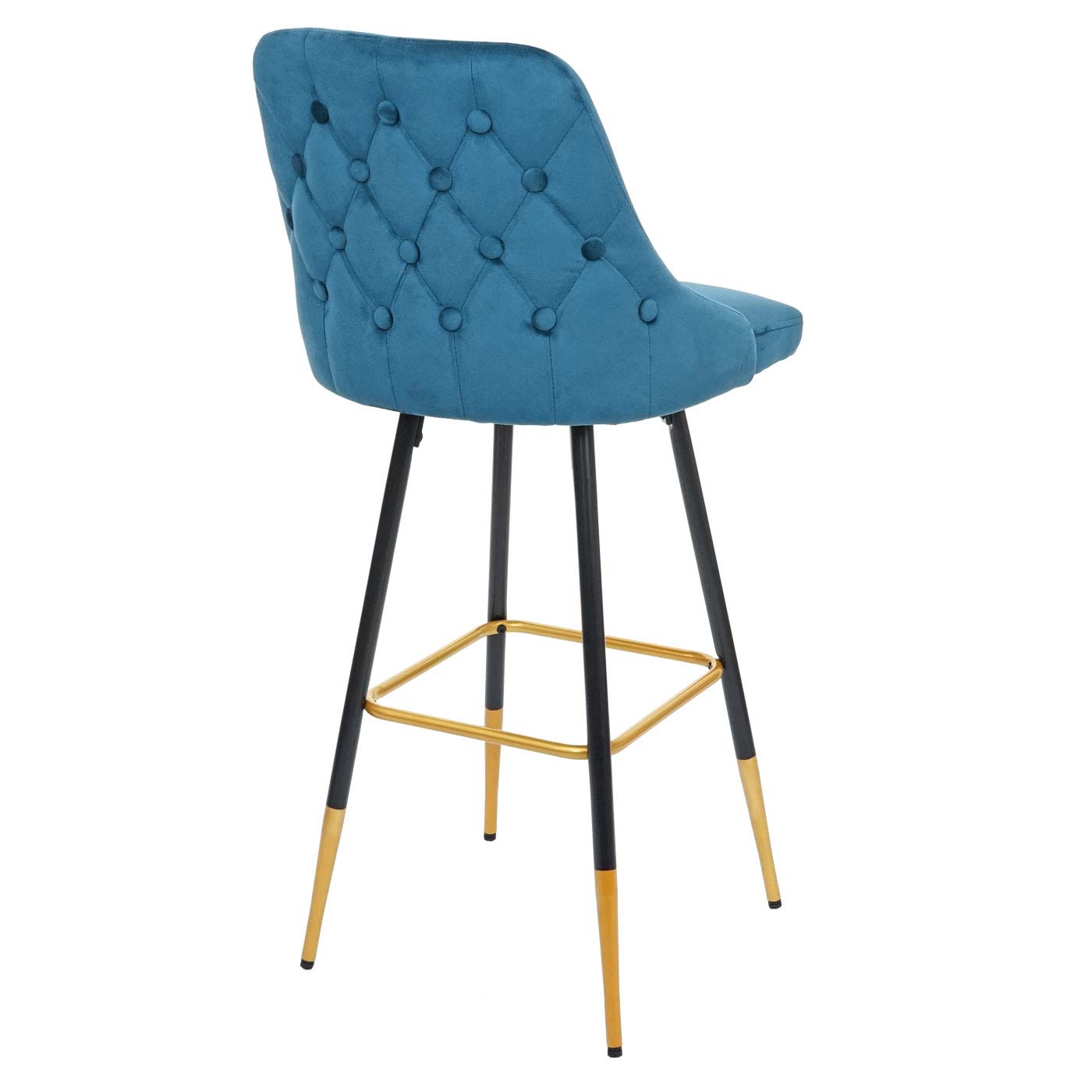 Cosmo Casa - Set van 2 Barkrukken - Retro - Fluweel & Metaal - Petrolblauw