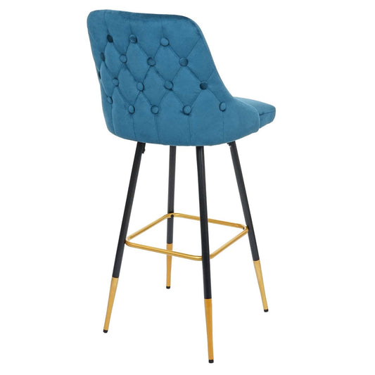 Cosmo Casa - Set van 2 Barkrukken - Retro - Fluweel & Metaal - Petrolblauw