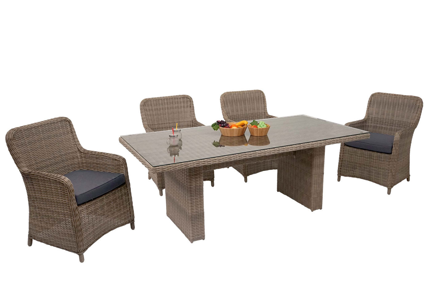Cosmo Casa - Set van 2 poly rotan stoelen - Gesponnen halfrond rotan tuinstoel - Poly rotan - Beige - Kussen grijs