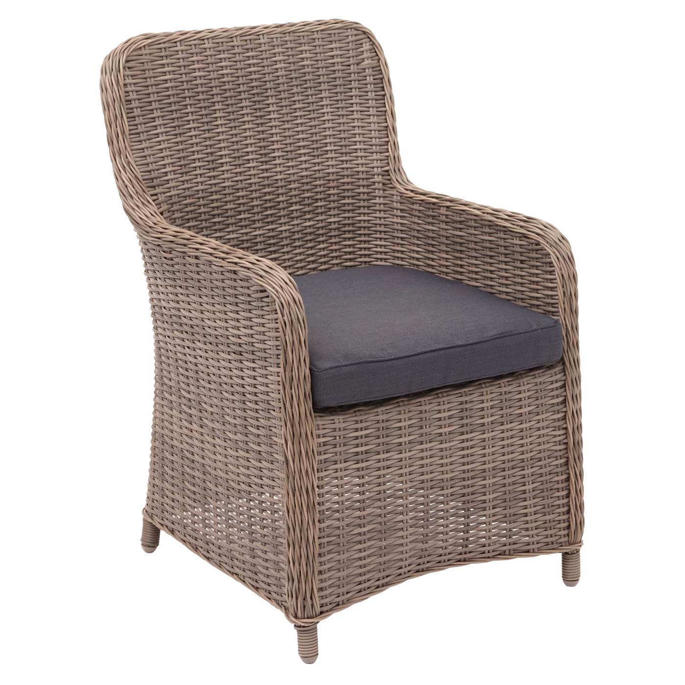 Cosmo Casa - Set van 2 poly rotan stoelen - Gesponnen halfrond rotan tuinstoel - Poly rotan - Beige - Kussen grijs