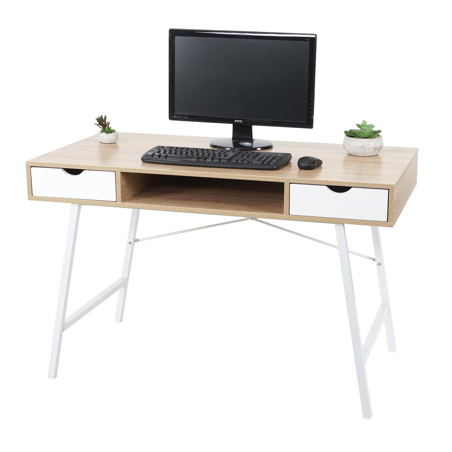 Cosmo Casa - Bureau - 3D-structuur - Hout - Natuurlijk bruin & Wit - 120×60 cm