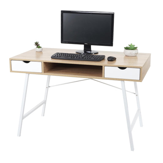 Cosmo Casa - Bureau - 3D-structuur - Hout - Natuurlijk bruin & Wit - 120×60 cm