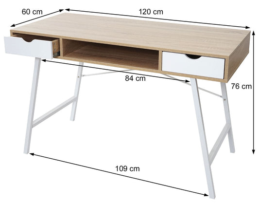 Cosmo Casa - Bureau - 3D-structuur - Hout - Natuurlijk bruin & Wit - 120×60 cm