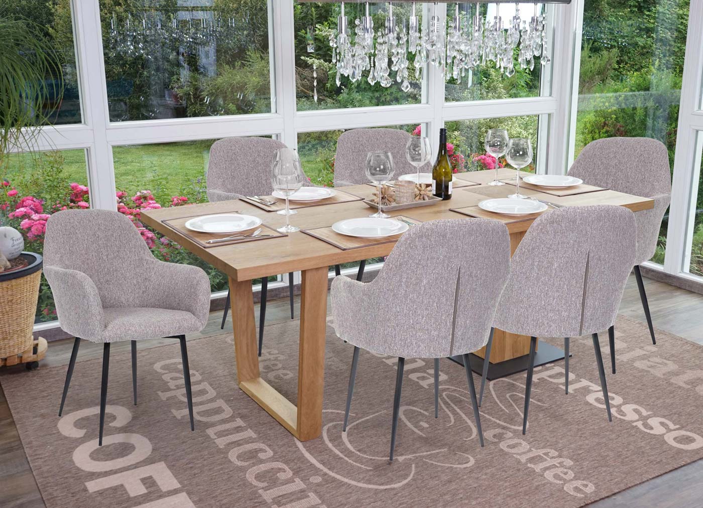 Cosmo Casa - Set van 2 Keukenstoelen - Retro - Textiel - Grijs & Zwart