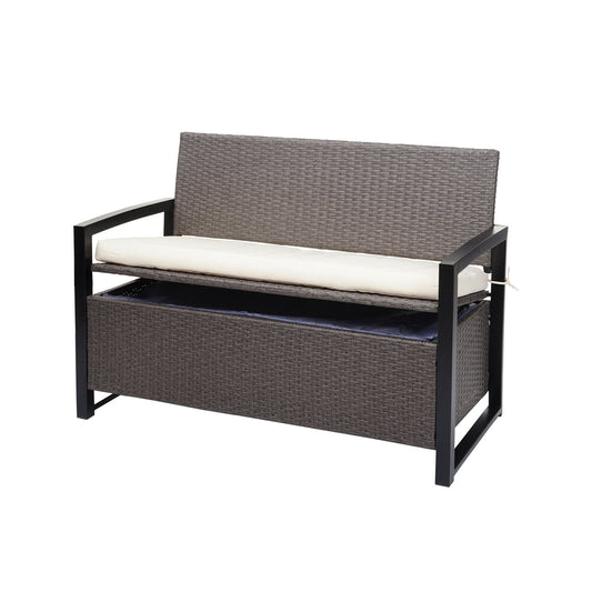 Cosmo Casa - Polyrotan 2-zitsbank - Opbergvak - Polyrotan - Gemêleerd grijs & Crème