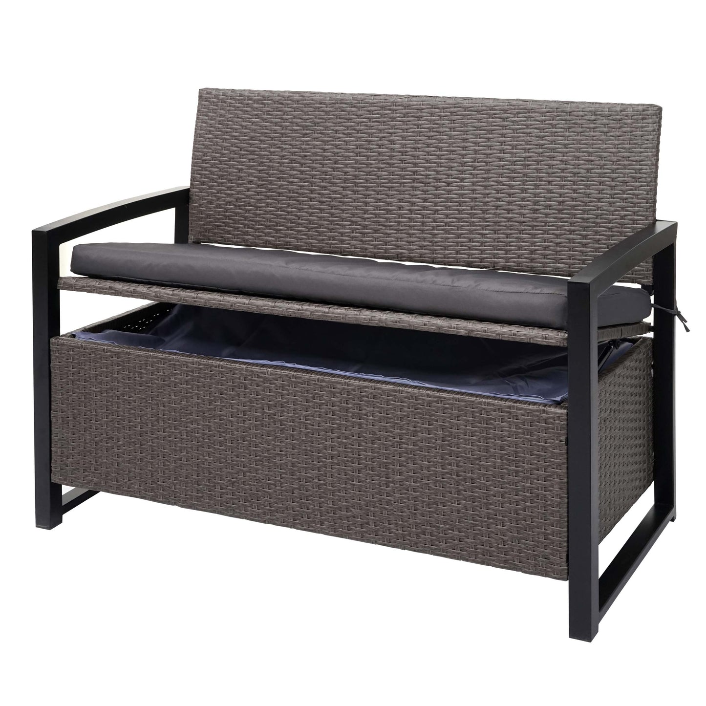 Cosmo Casa - Polyrotan 2-zitsbank - Opbergvak - Polyrotan - Gemêleerd grijs & Grijs