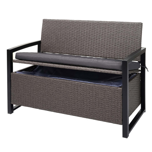 Cosmo Casa - Polyrotan 2-zitsbank - Opbergvak - Polyrotan - Gemêleerd grijs & Grijs