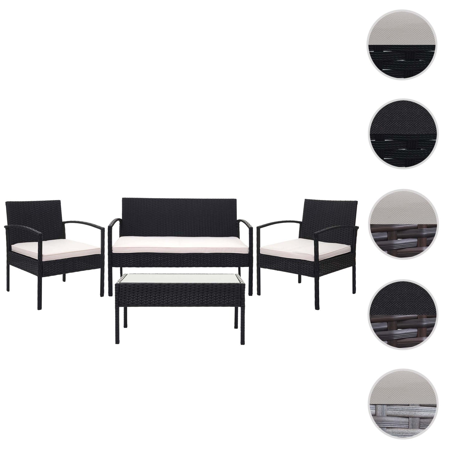 Cosmo Casa - Polyrotanset - Loungeset - Polyrotan - Zwart & Crème