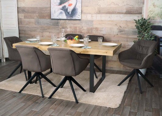 Cosmo Casa - Set van 6 Eetkamerstoelen - Stoffen draaistoelen met armleuningen - Metaal en Stoftextiel - Bruin