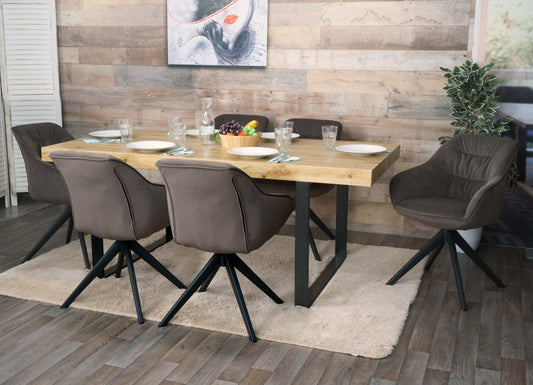 Cosmo Casa - Set van 6 Eetkamerstoelen - Stoffen draaistoelen met armleuningen - Metaal en Stoftextiel - Bruin