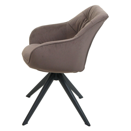 Cosmo Casa - Set van 6 Eetkamerstoelen - Stoffen draaistoelen met armleuningen - Metaal en Stoftextiel - Bruin