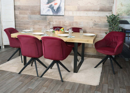 Cosmo Casa - Set van 6 Eetkamerstoelen - Stoffen draaistoelen met armleuningen - Metaal en Stoftextiel - Bordeaux