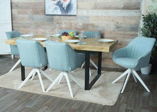 Cosmo Casa - Set van 6 Eetkamerstoelen - Stoffen draaistoelen met armleuning - Stoftextiel - Mintgroen