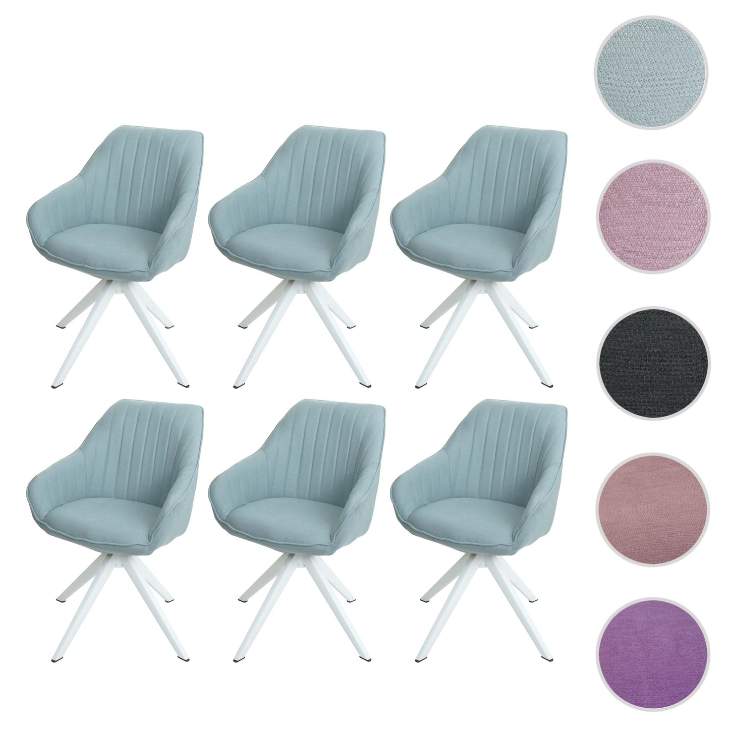 Cosmo Casa - Set van 6 Eetkamerstoelen - Stoffen draaistoelen met armleuning - Stoftextiel - Mintgroen