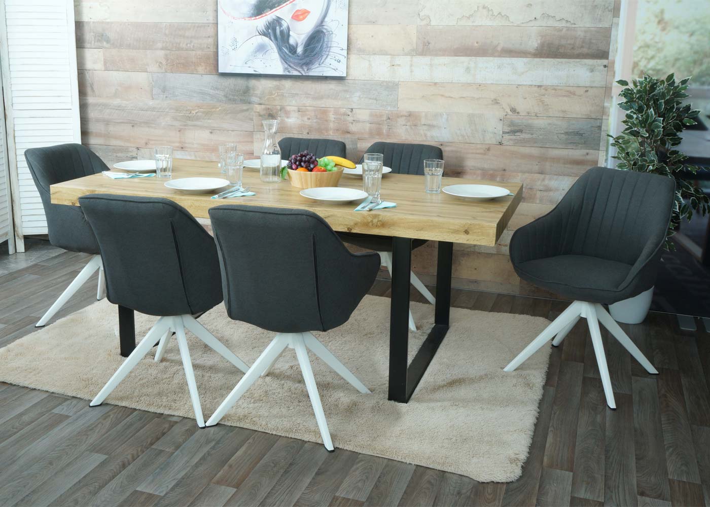 Cosmo Casa - Set van 6 Eetkamerstoelen - Stoffen draaistoelen met armleuning - Stoftextiel - Donkergrijs