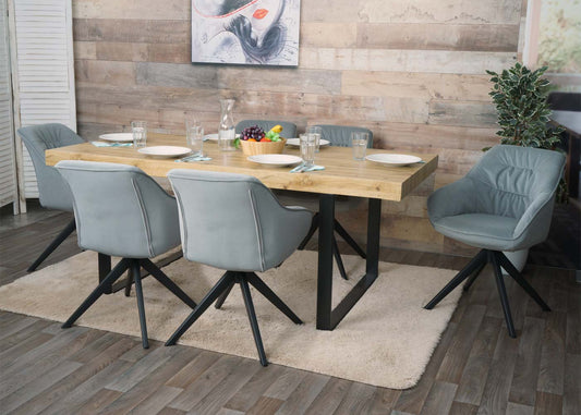 Cosmo Casa - Set van 6 Eetkamerstoelen - Stoffen draaistoelen met armleuningen - Metaal en Stoftextiel - Lichtgrijs