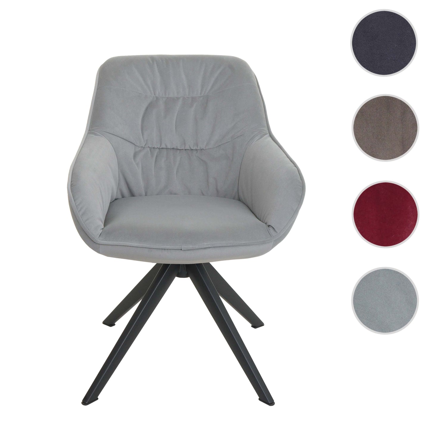 Cosmo Casa - Set van 6 Eetkamerstoelen - Stoffen draaistoelen met armleuningen - Metaal en Stoftextiel - Lichtgrijs