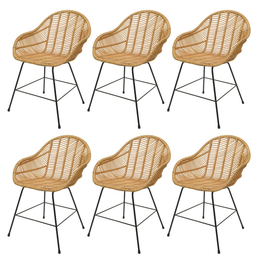 Cosmo Casa - Set van 6 Eetkamerstoelen - Rotan - Rotan & Metaal - Naturel