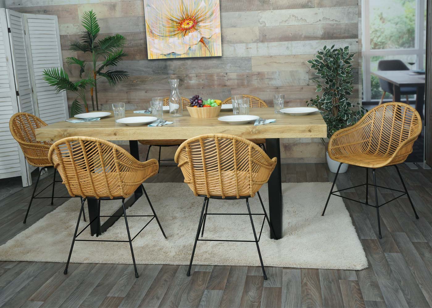 Cosmo Casa - Set van 6 Eetkamerstoelen - Rotan - Rotan & Metaal - Naturel